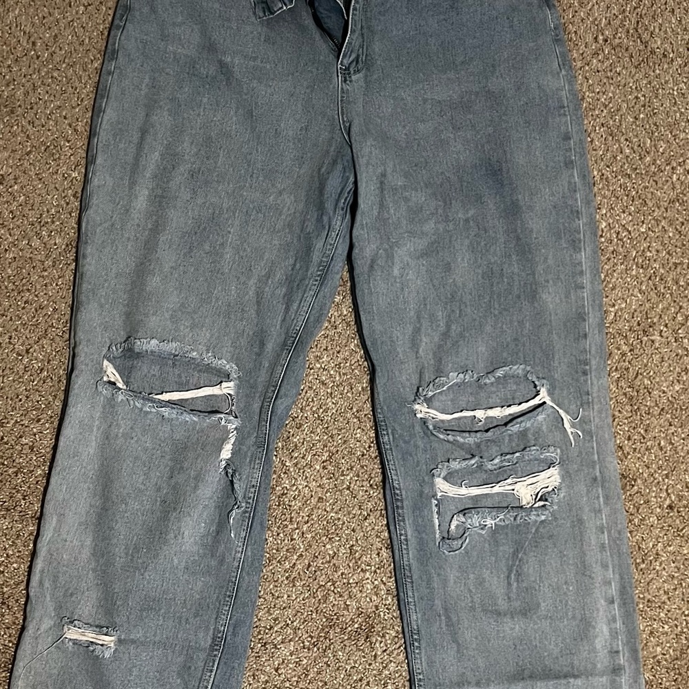 Boohoo High Rise Distressed Gray Jeans